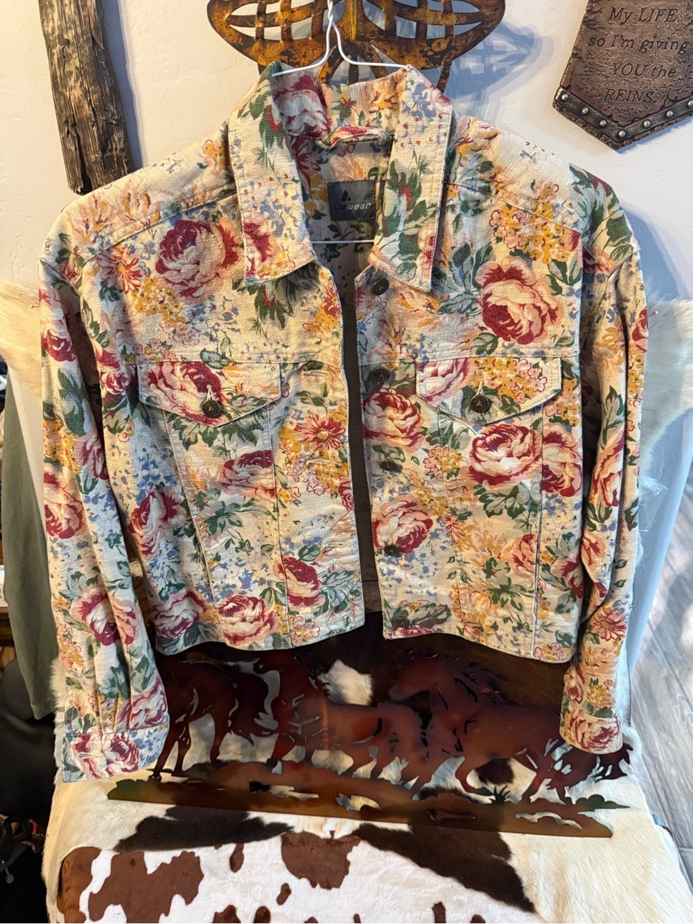 Floral Cropped Jean Jacket - Women's Cream Multi Floral Print